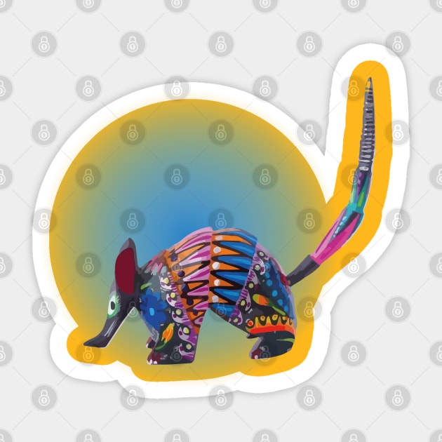 Coco armadillo alebrije Mexican folk art hand-painted maximalist colorful pattern Sticker by T-Mex